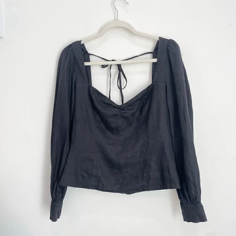 Reformation Castagna Black Linen Top - Picture 6 of 10